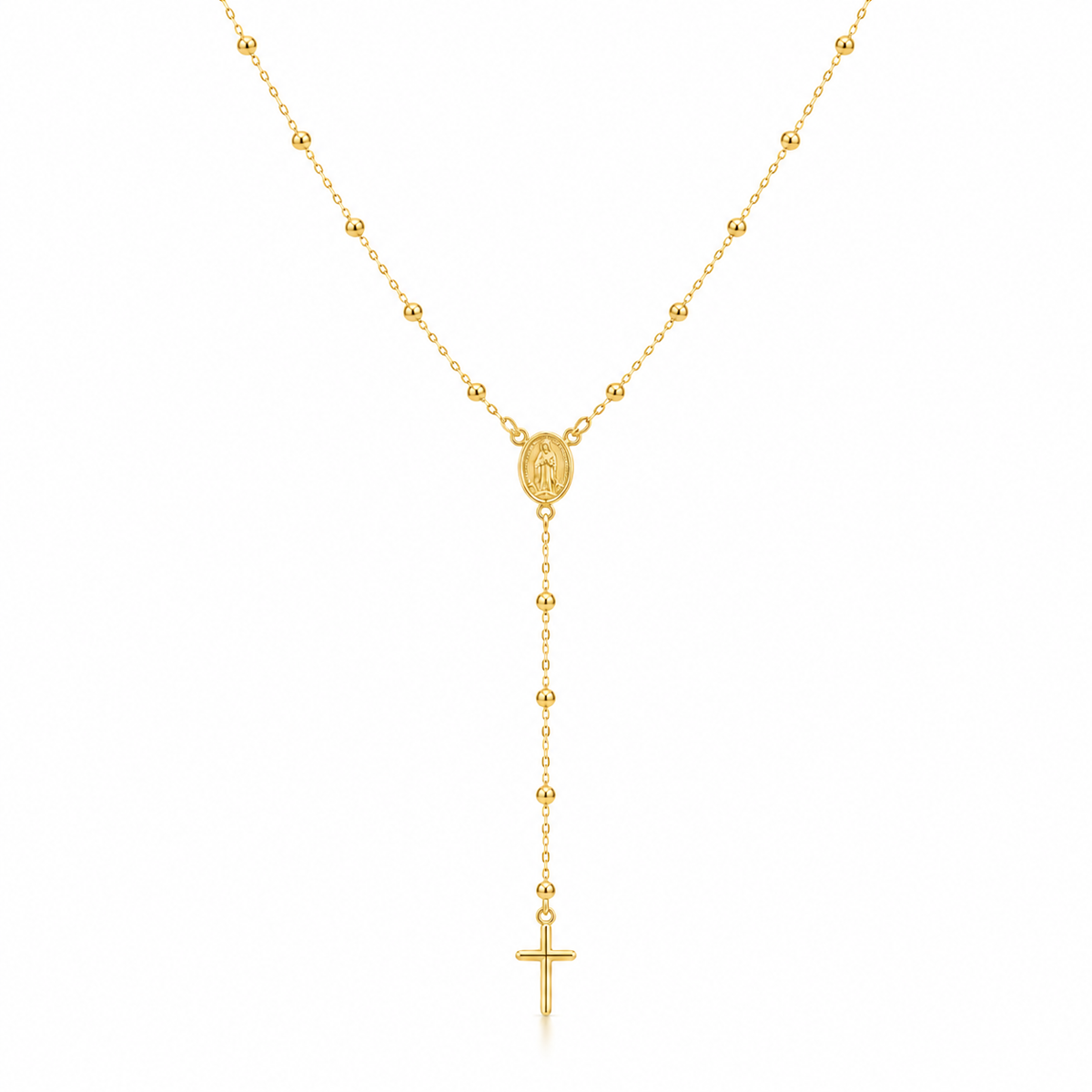 14K Gold Beaded Rosary Necklace