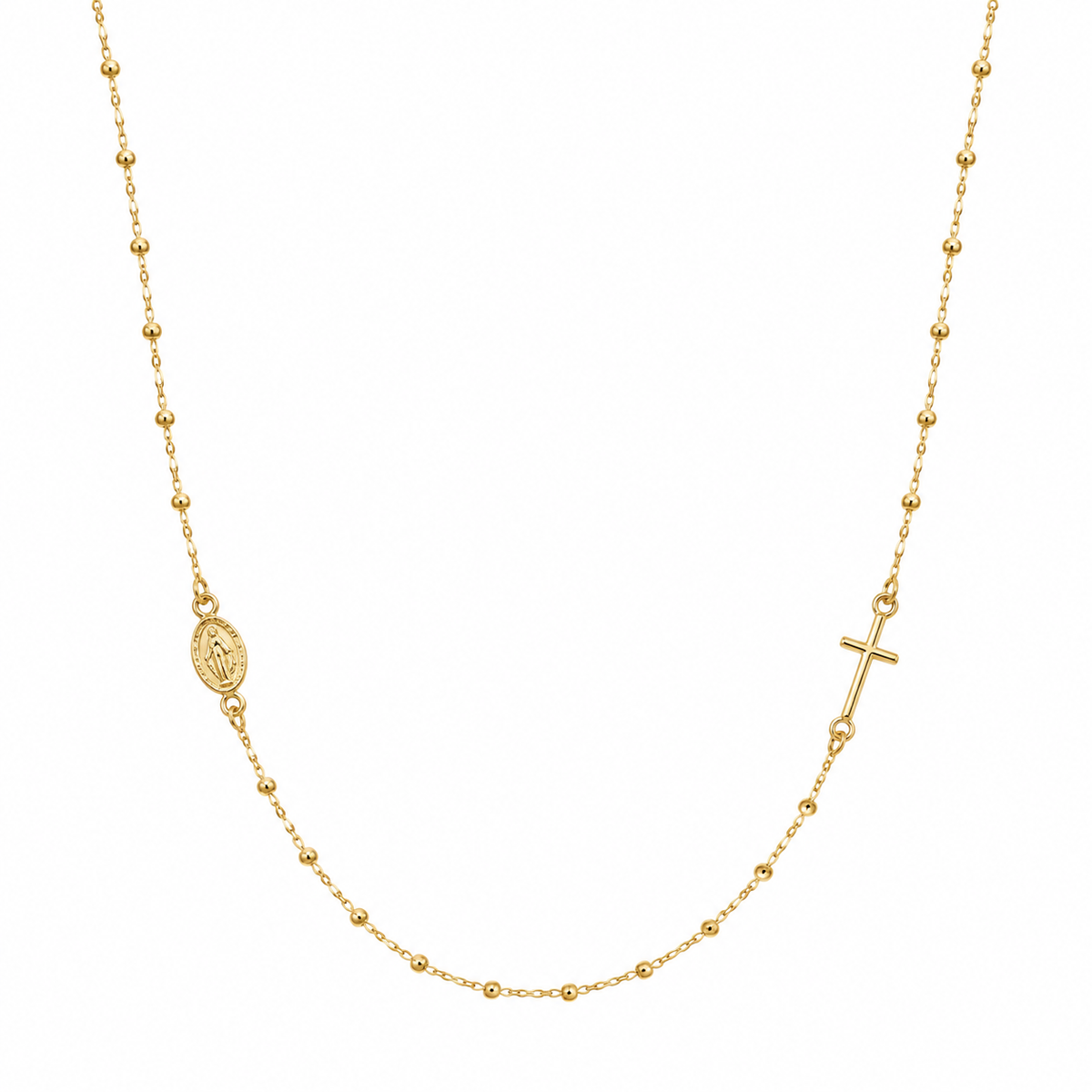 14K Gold Cross and Medal Necklace