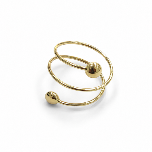 18K Gold Spiral Ring with Polished Beads