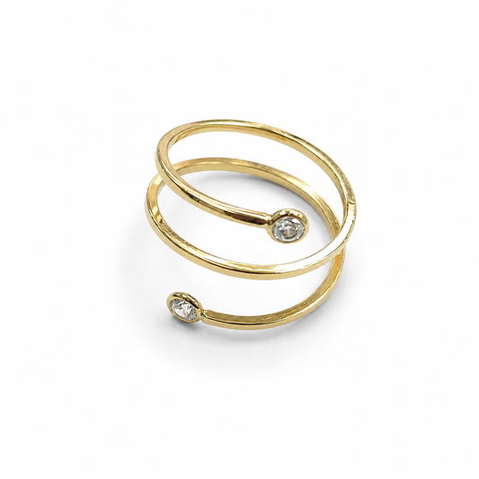 18K Gold Spiral Ring with Crystal Accents