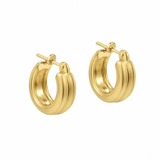 18K Gold Triple-Ridge Huggie Hoop Earrings