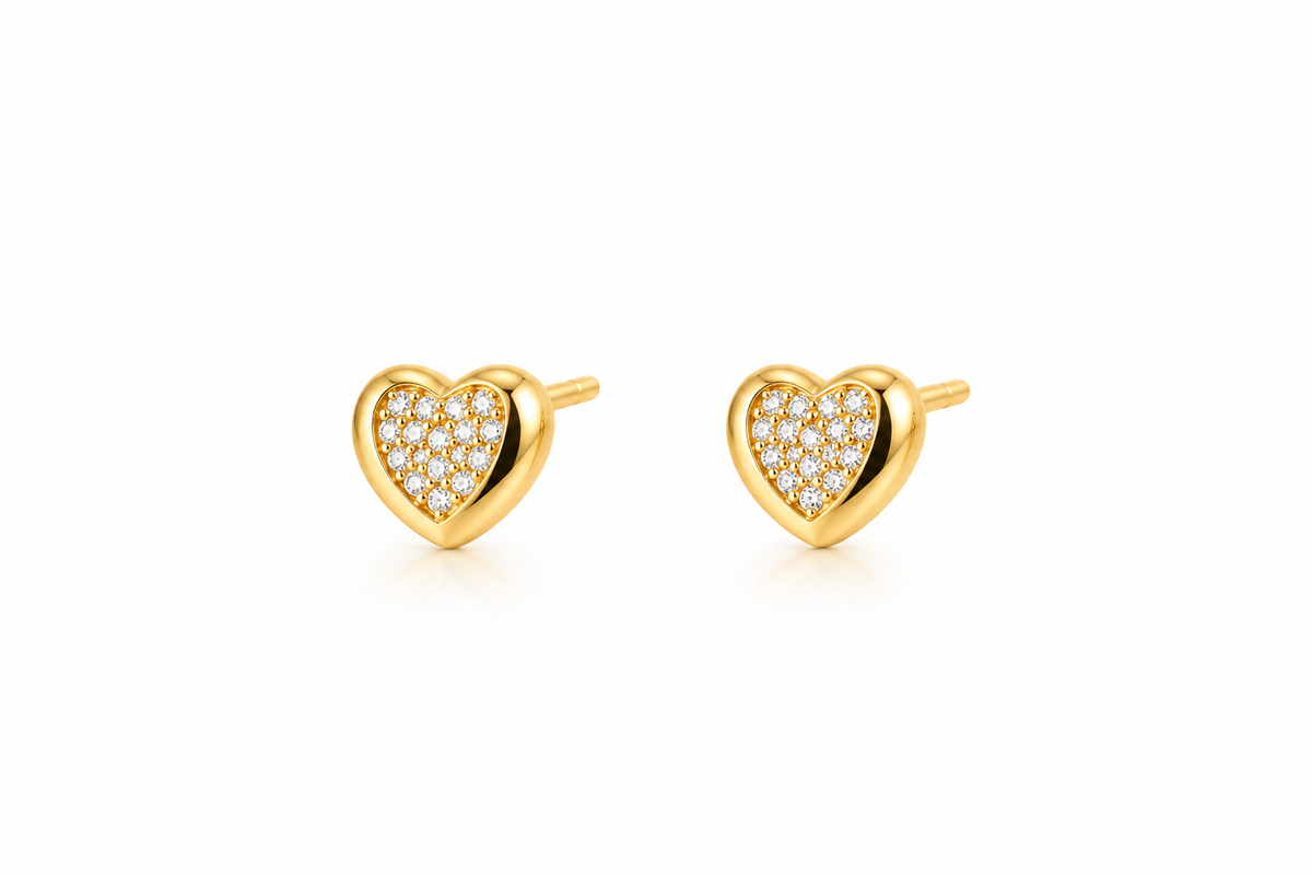 Pendientes de corazón brillante en oro de 18K