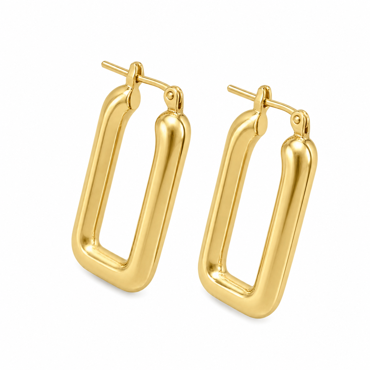 18K Gold Rectangular Hoop Earrings
