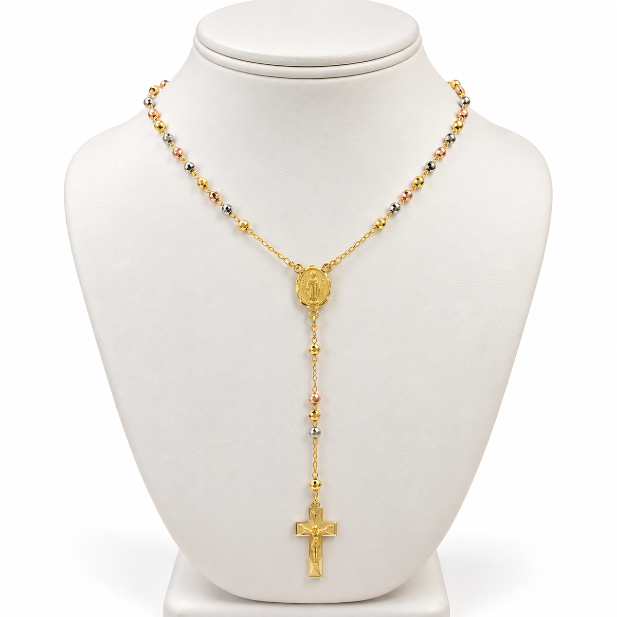 14K Tricolor Gold Rosary Necklace