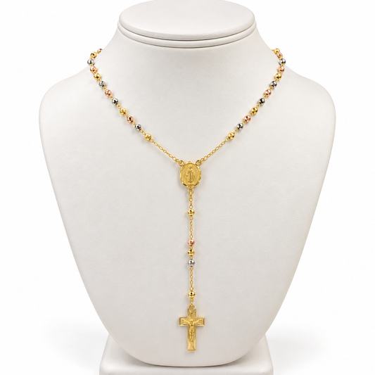 14K Tricolor Gold Rosary Necklace