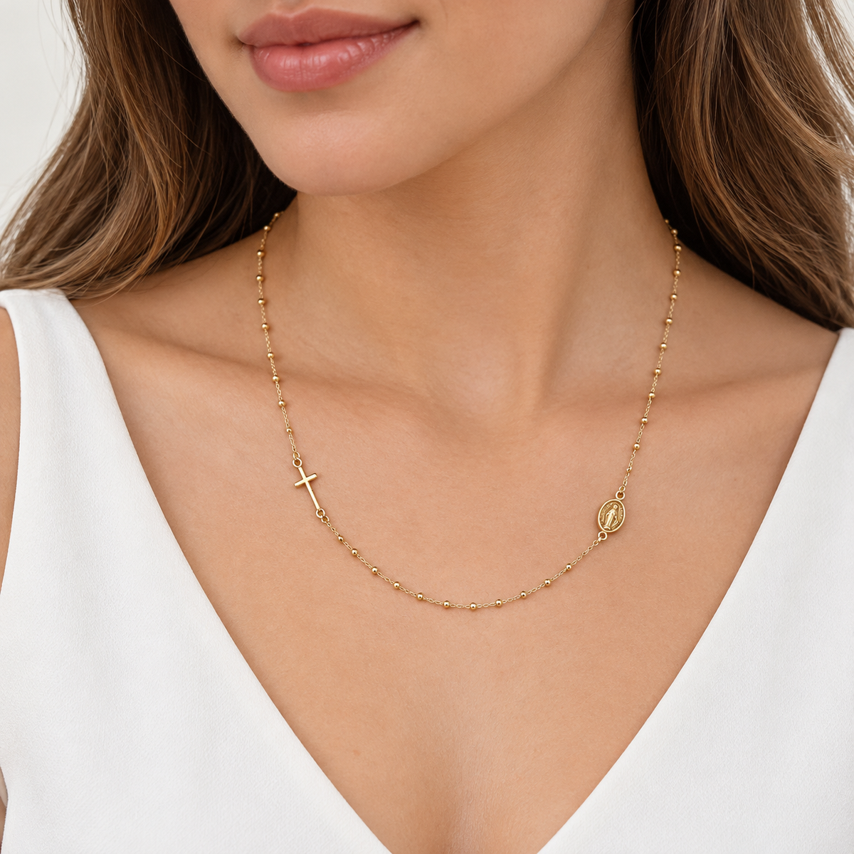 14K Gold Cross Medal Necklace
