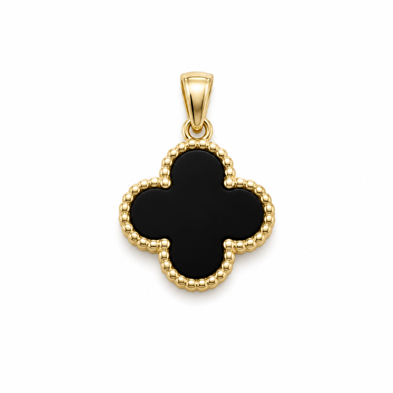 18K Italian Gold Beaded Clover Pendant