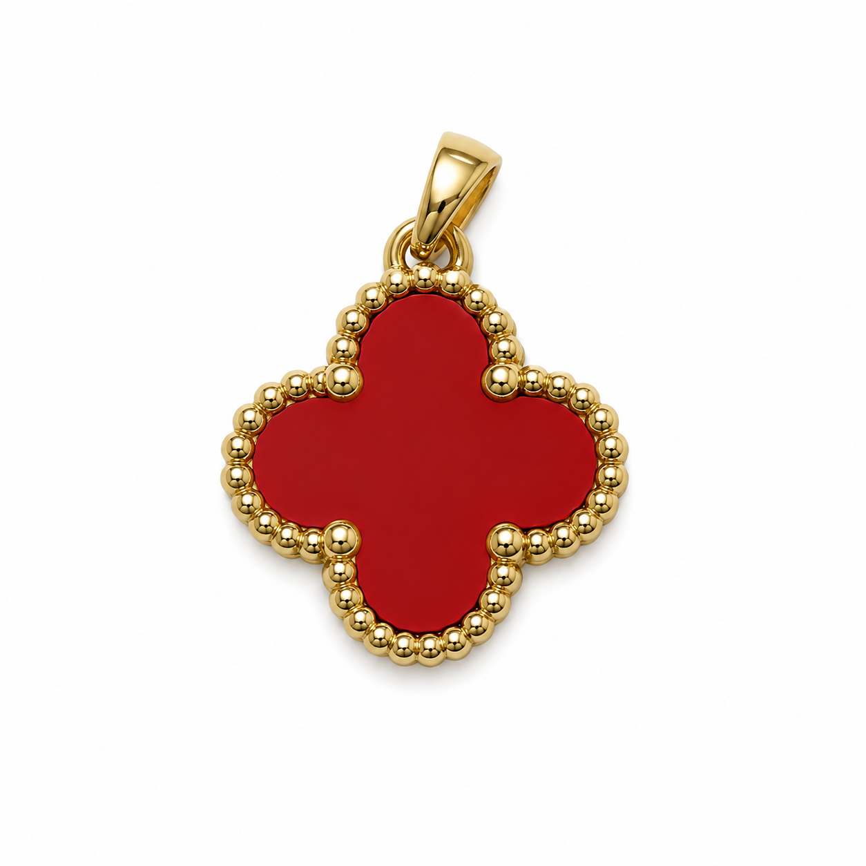 18K Italian Gold Beaded Clover Pendant