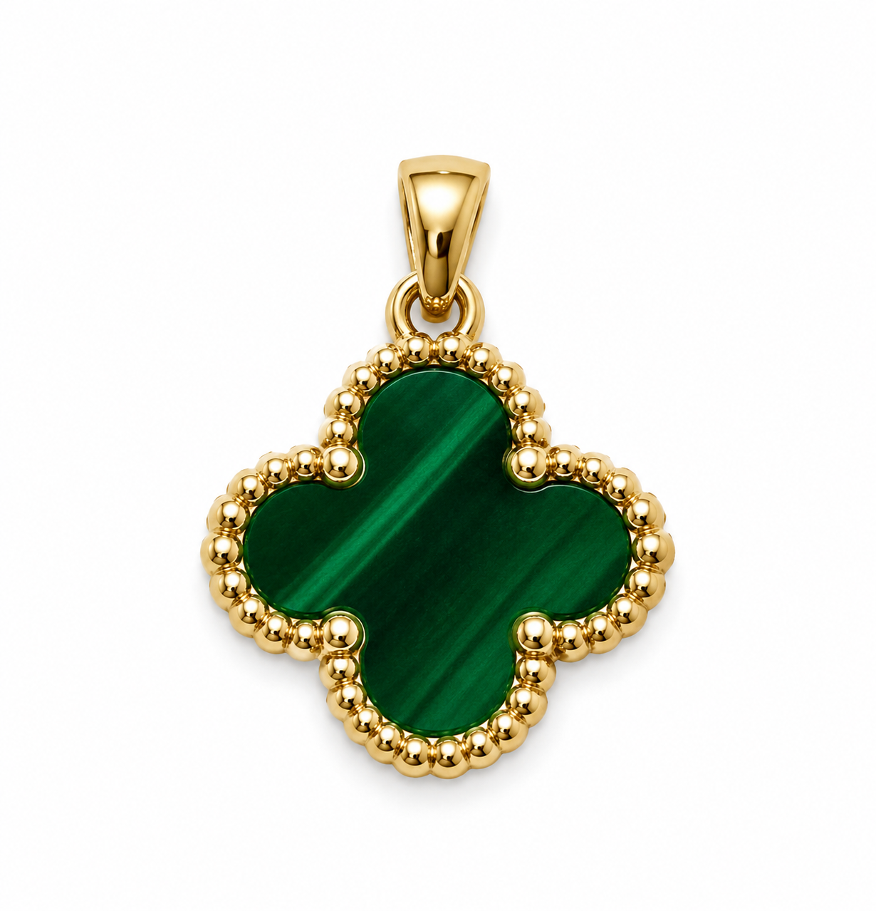 18K Italian Gold Beaded Clover Pendant