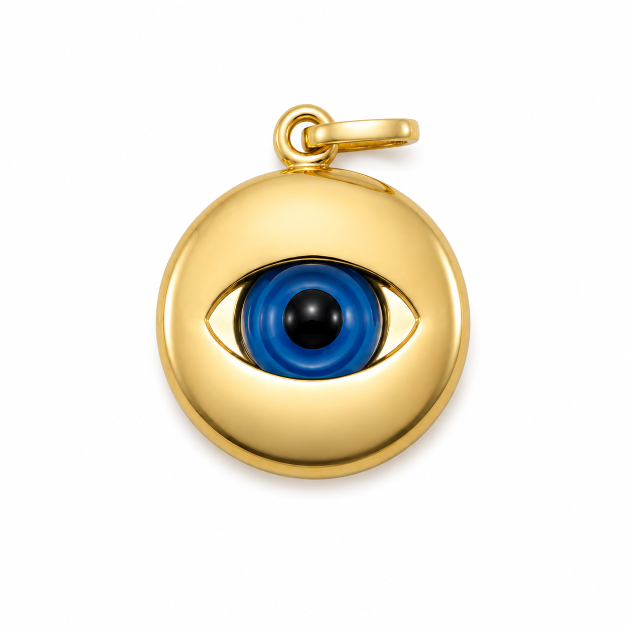 18K Italian Gold Evil Eye Round Pendant