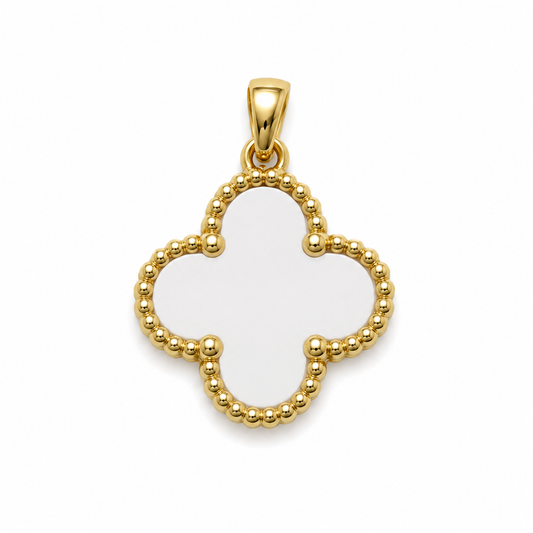 18K Italian Gold Beaded Clover Pendant