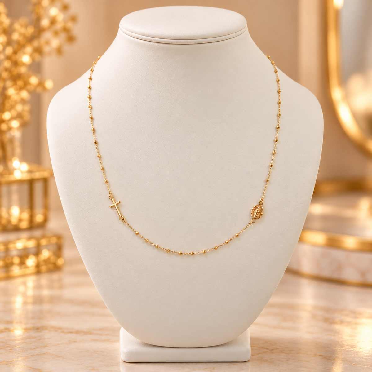 14K Gold Cross Medal Necklace