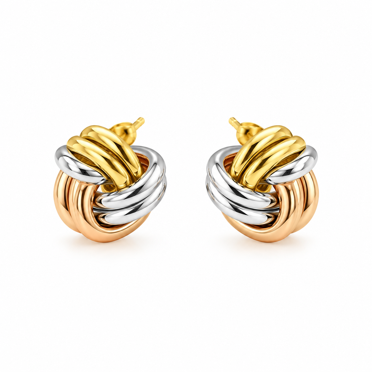 Pendientes de nudo tricolor de oro de 14 quilates