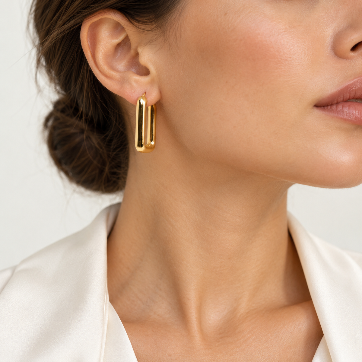 18K Gold Rectangular Hoop Earrings