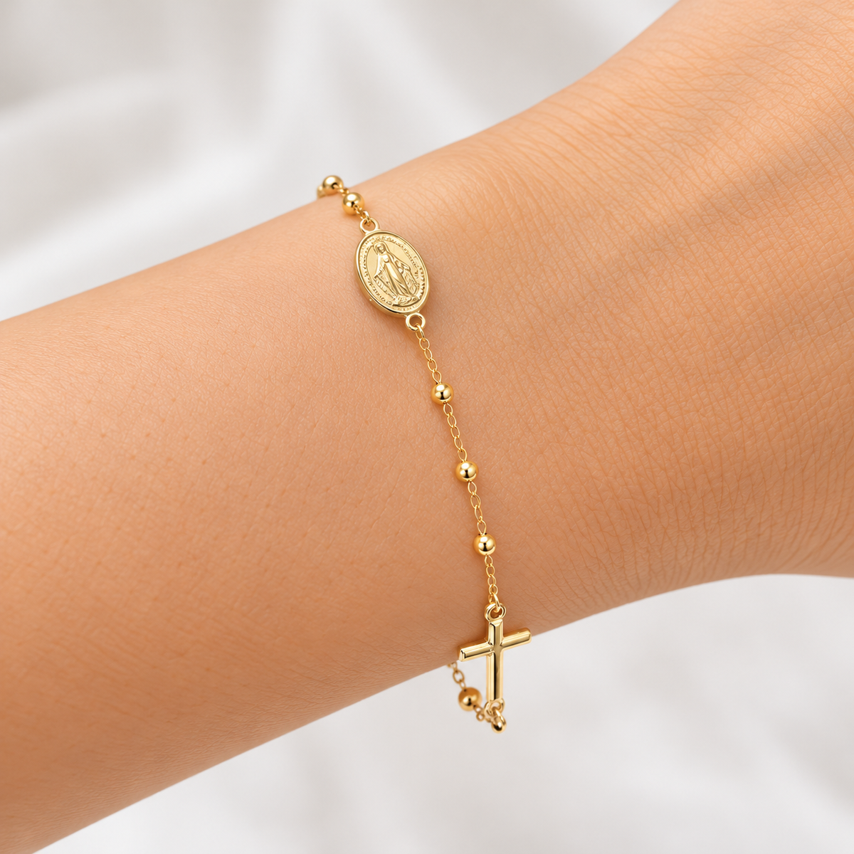14K Gold Beaded Rosary Bracelet