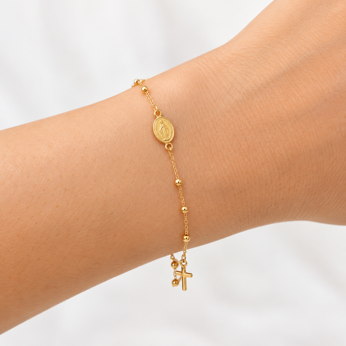 14K Gold Cross and Medal Bracelet