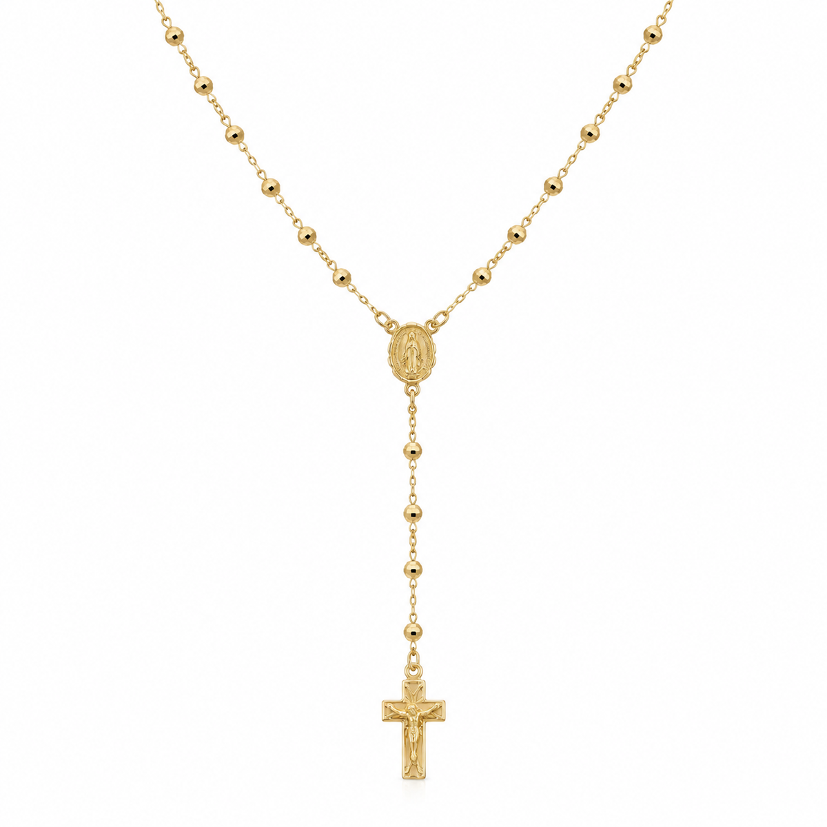 14K Gold Faceted Bead Rosary Necklace