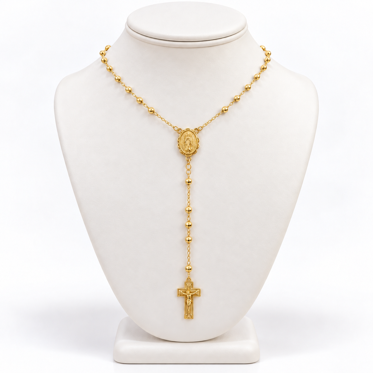 14K Gold Faceted Bead Rosary Necklace