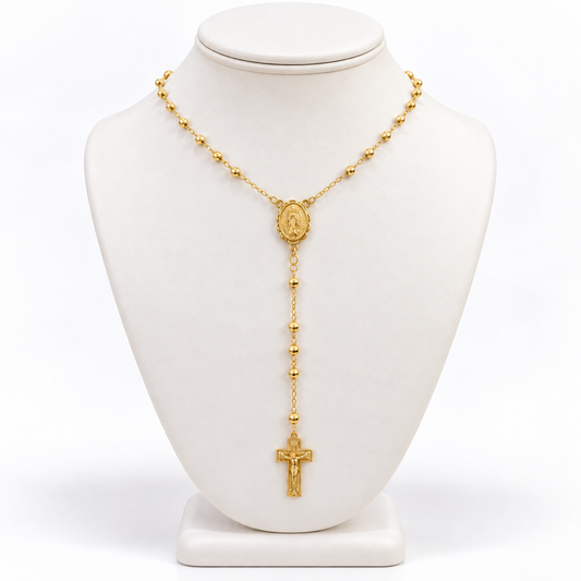 14K Gold Faceted Bead Rosary Necklace