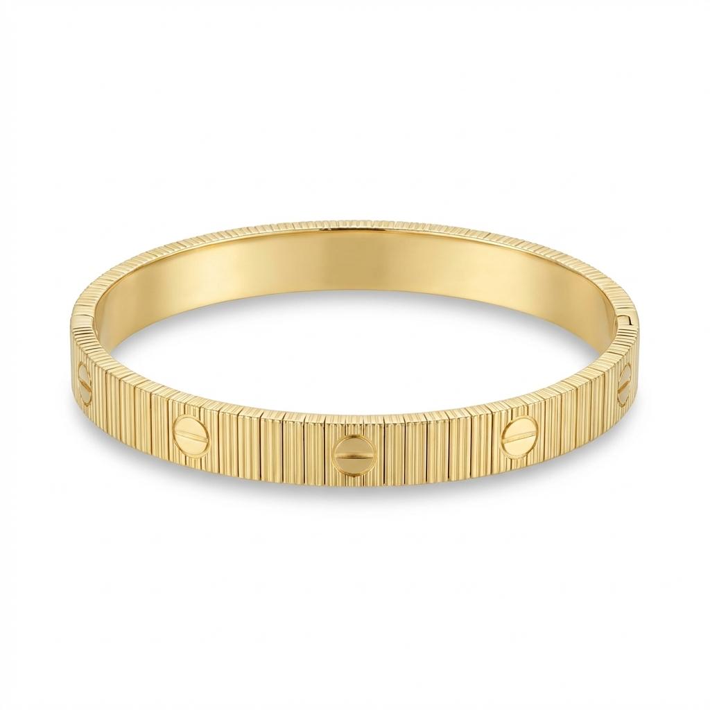 18K Italian Gold Textured Screw Bangle