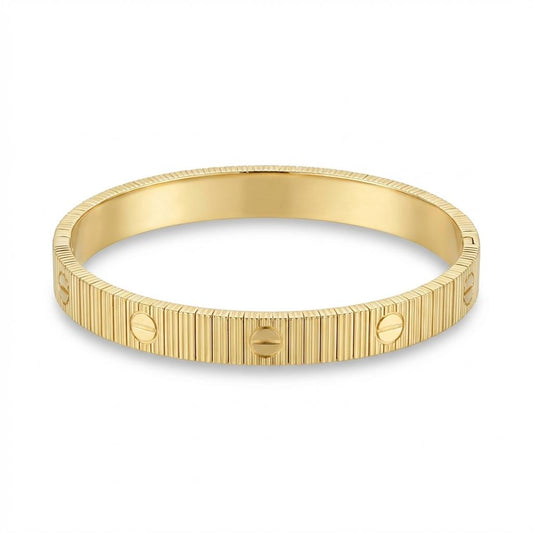 Brazalete rígido texturizado con cierre de rosca de oro italiano de 18 quilates