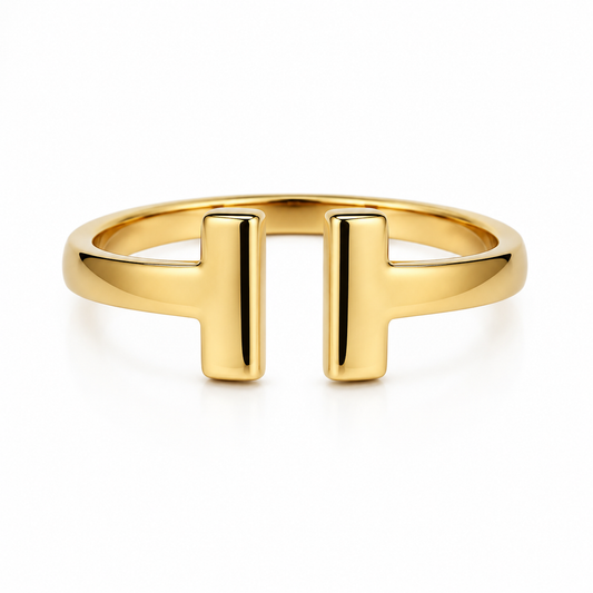 18K Italian Gold Double Bar Open Ring