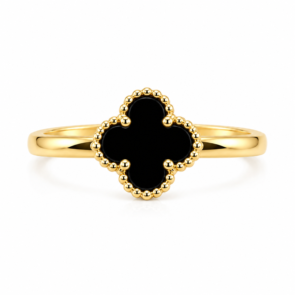 18K Italian Gold Black Clover Ring
