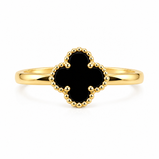 18K Italian Gold Black Clover Ring