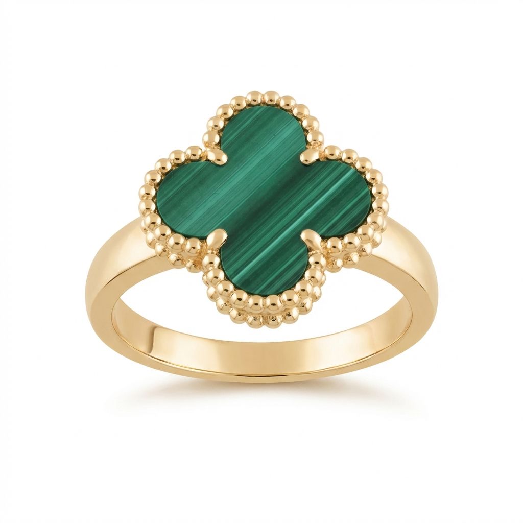 18K Italian Gold Green Clover Ring