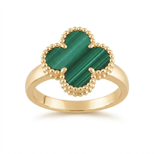 18K Italian Gold Green Clover Ring